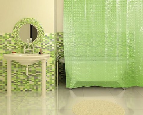 Виниловая занавеска зеленая для ванны